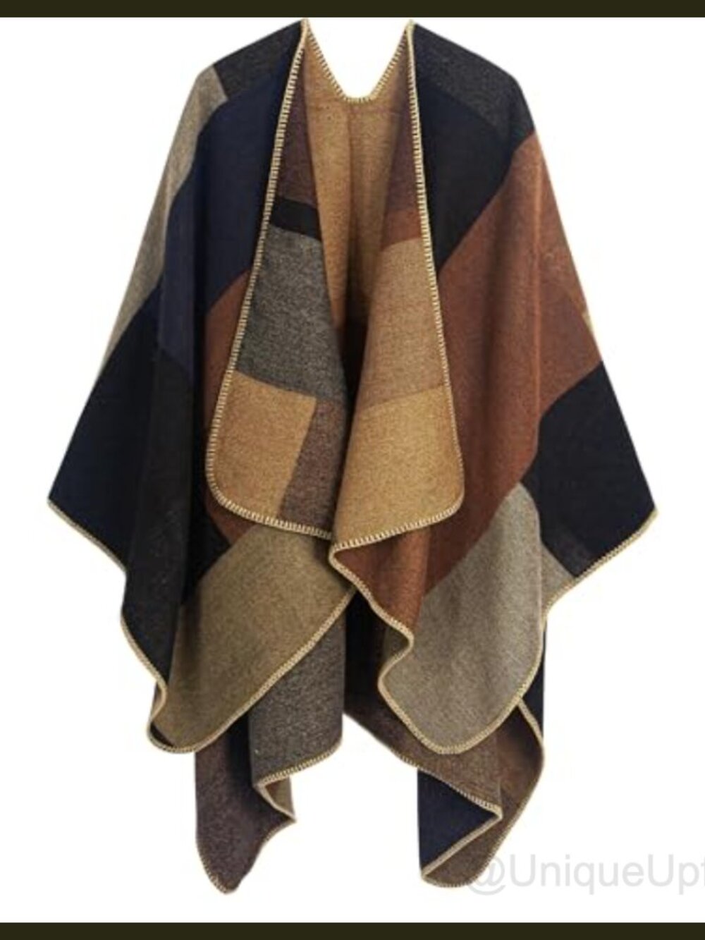 MissShorthair Women's Acrylic Open Front Poncho Cape Reversible Shawl Wrap